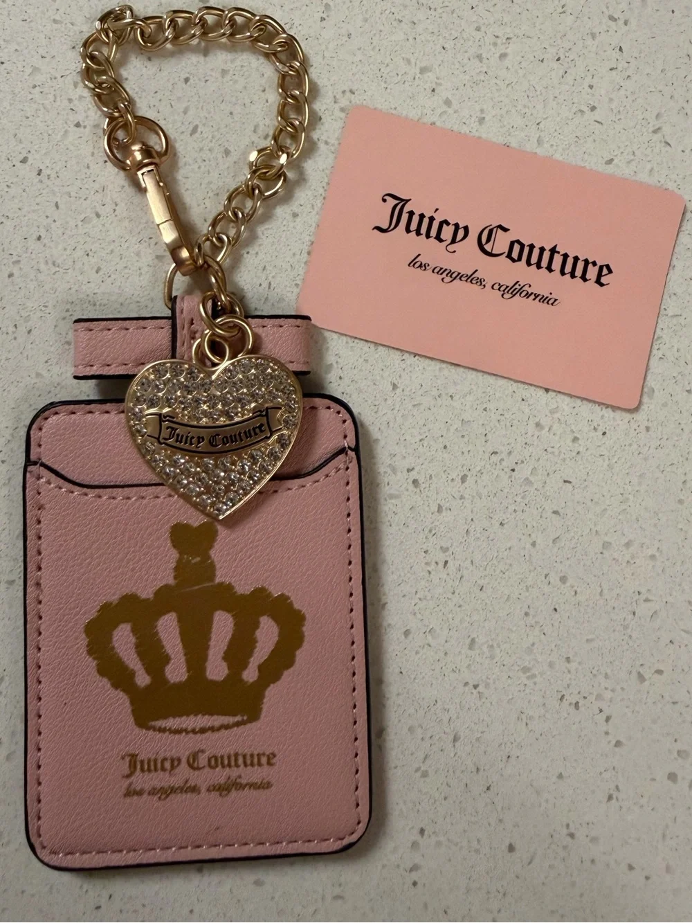 👑 NWT Juicy Couture Blush Pink Card Holder Keychain/ Purse Charm with Gold Crown